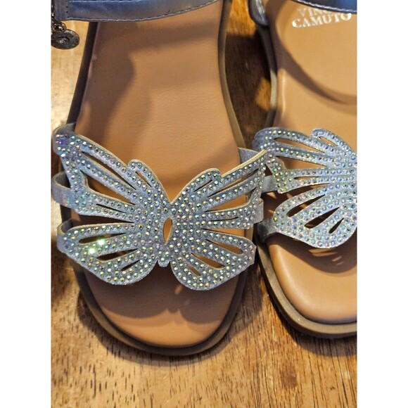 Vince Camuto Sandals Size 2 Girls Butterfly Rhinestones Adjustable Straps Silver - Picture 2 of 9